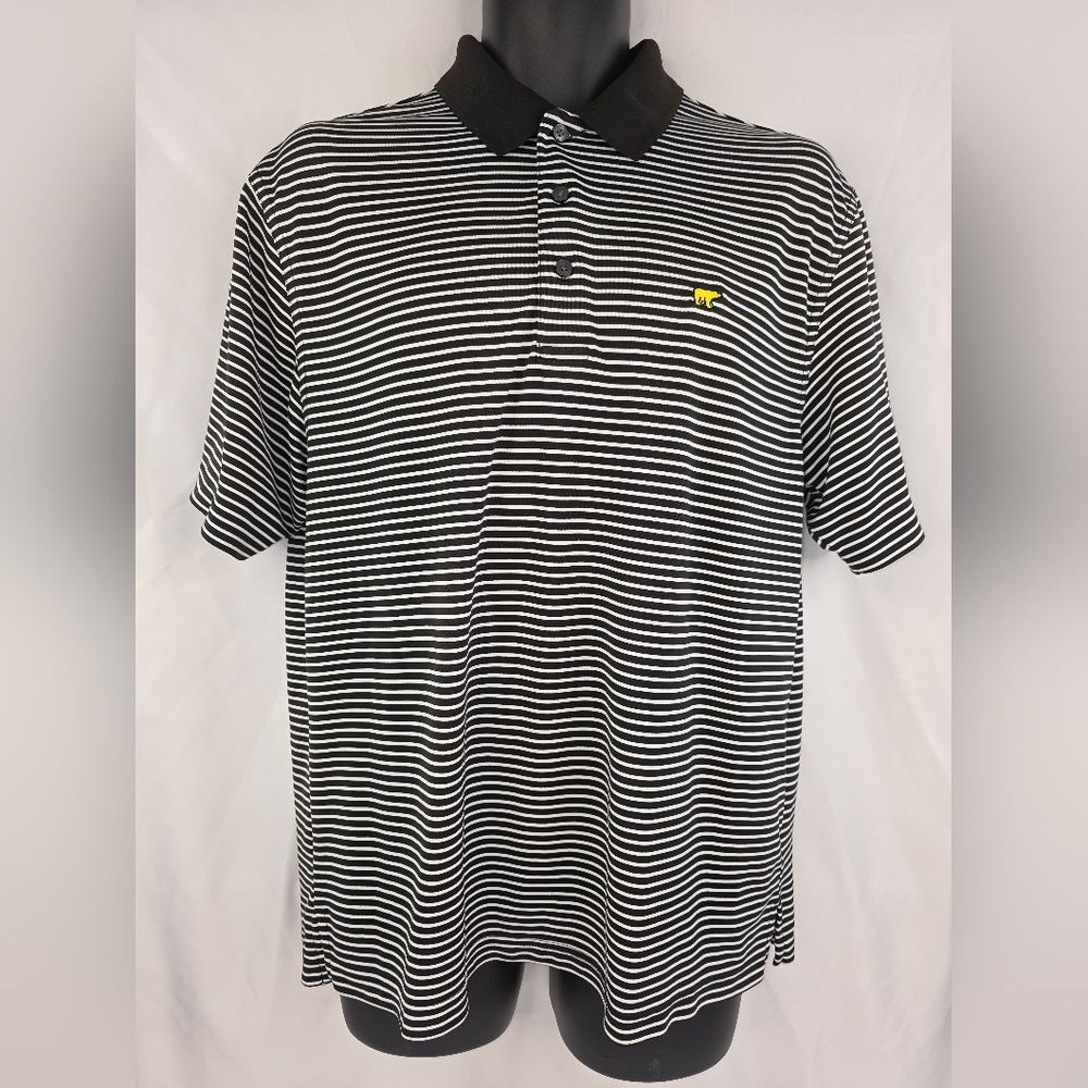 Jack Nicklaus Men's Black White Striped Masters Polo Golf Shirt Large S-3251